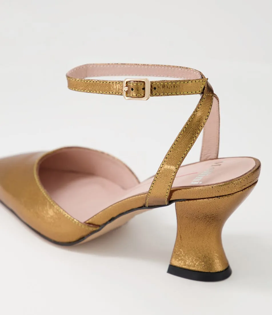 MOLLINI Cater Gold Crackle Leather Heels