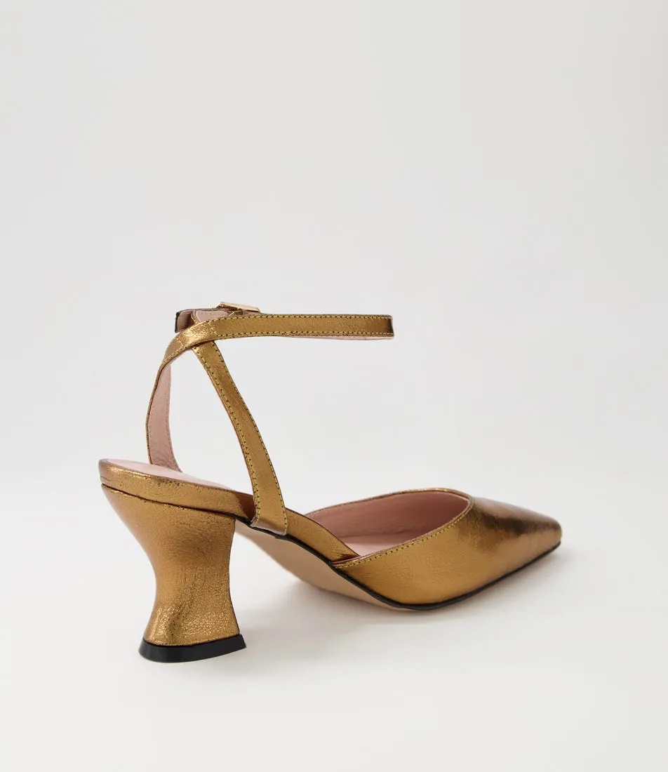 MOLLINI Cater Gold Crackle Leather Heels