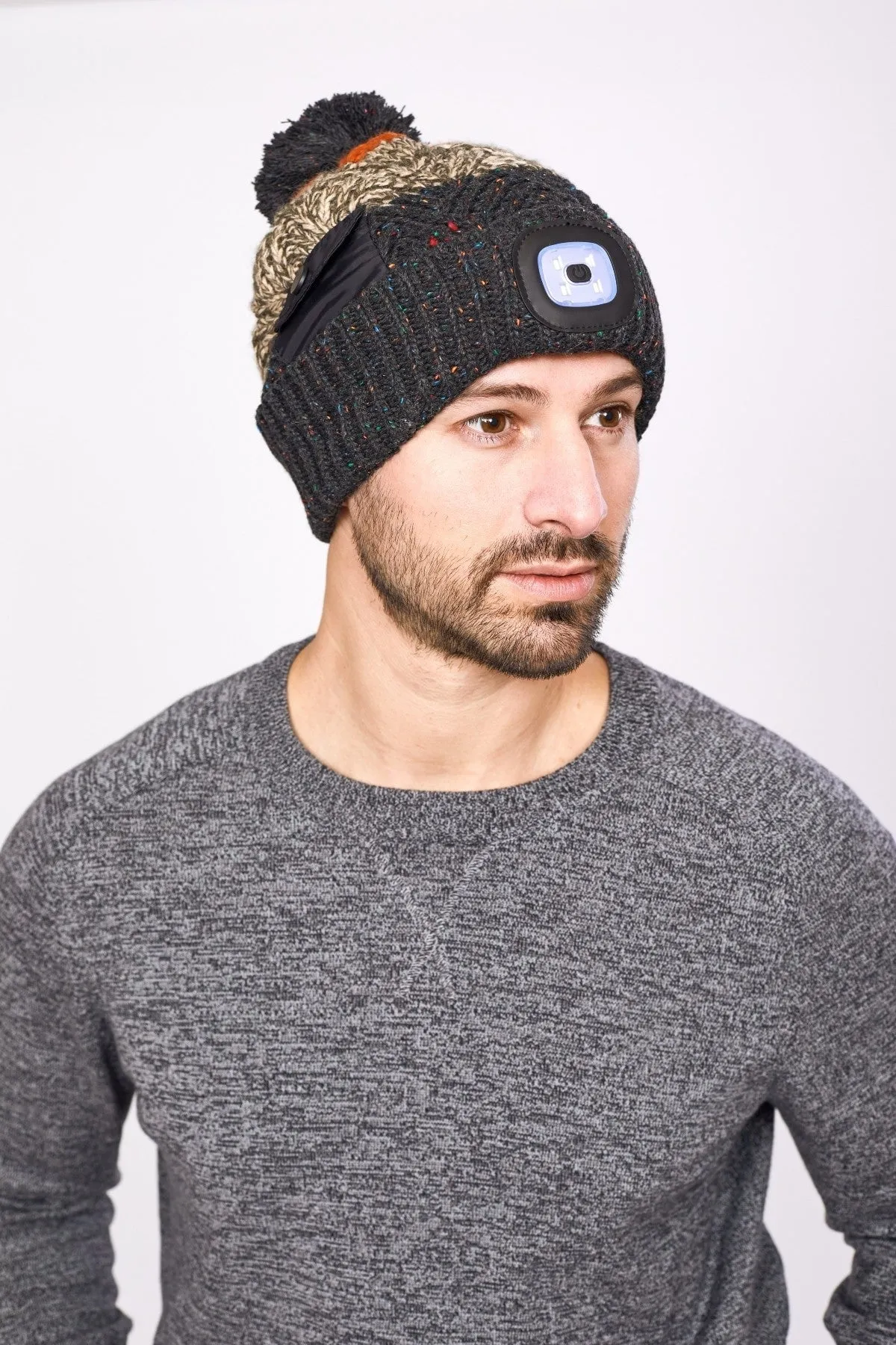 Multicolour Men's Chunky Knit LED Torch Hat