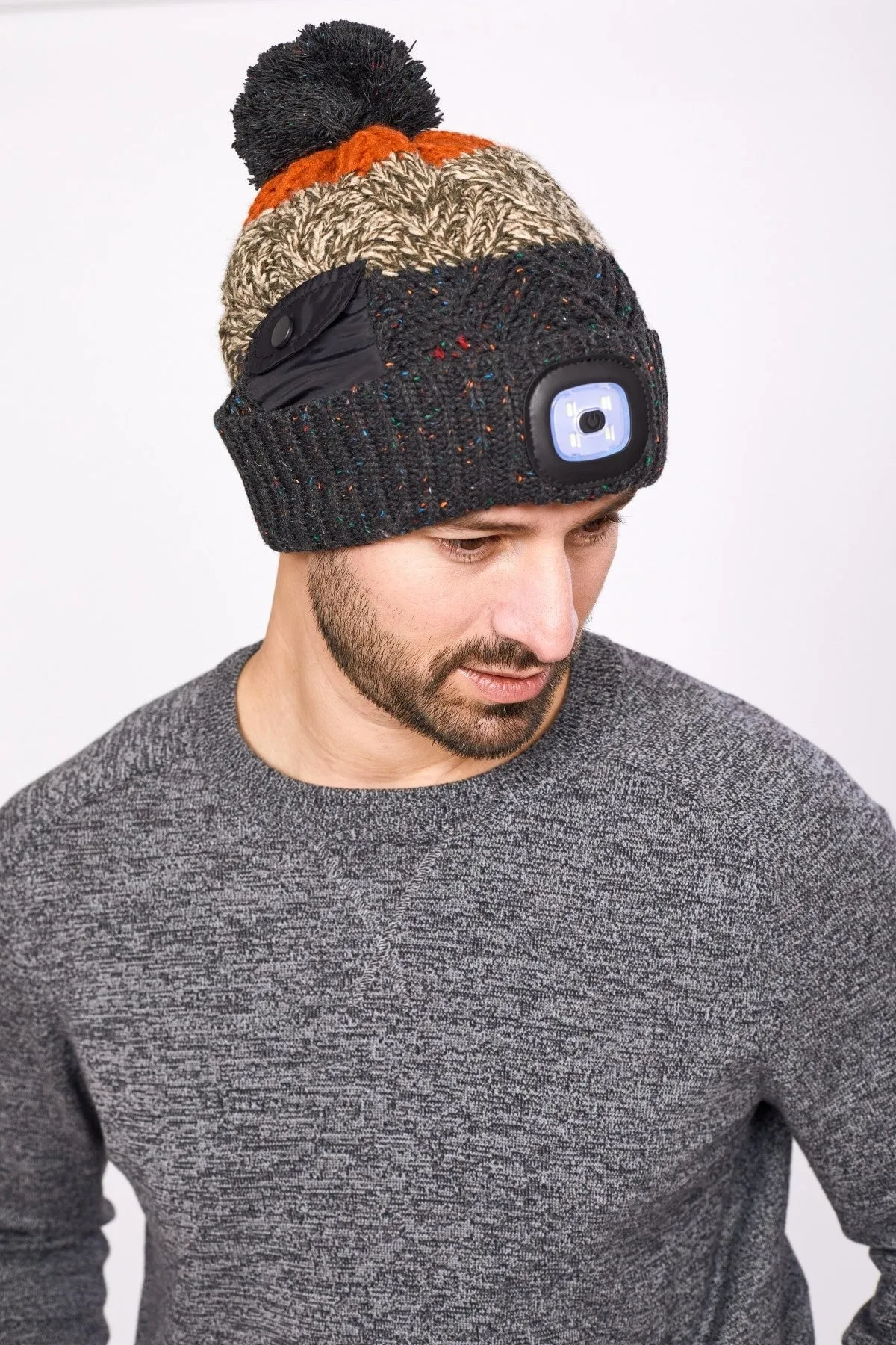 Multicolour Men's Chunky Knit LED Torch Hat