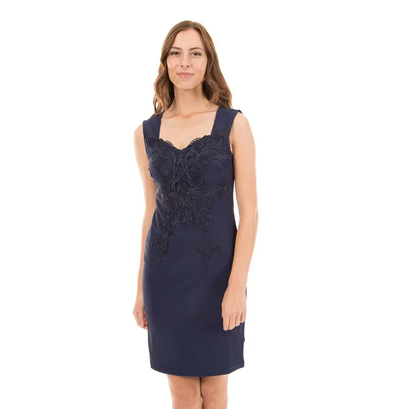 Navy Lace Shift Dress Sleeveless