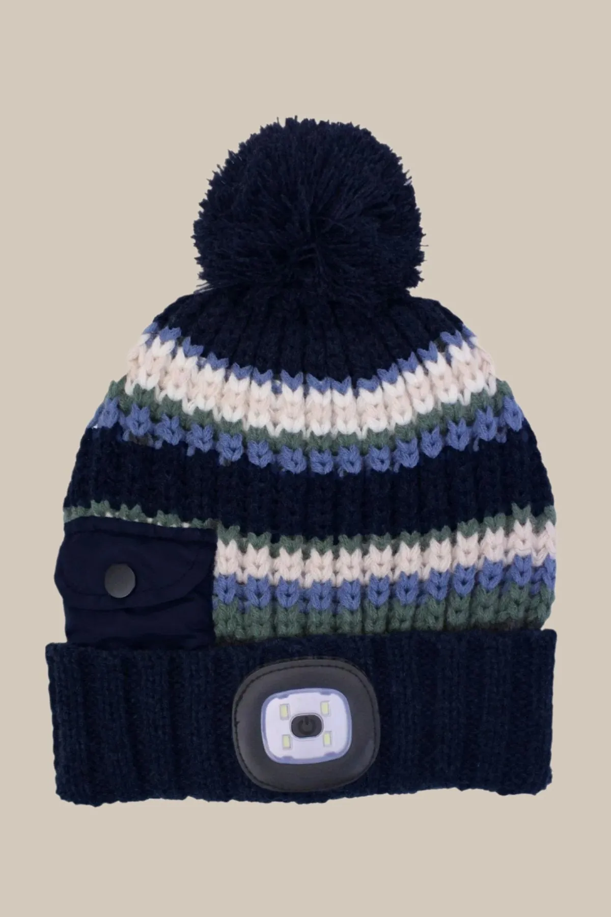 Navy Men's Chunky Knit LED Torch Hat