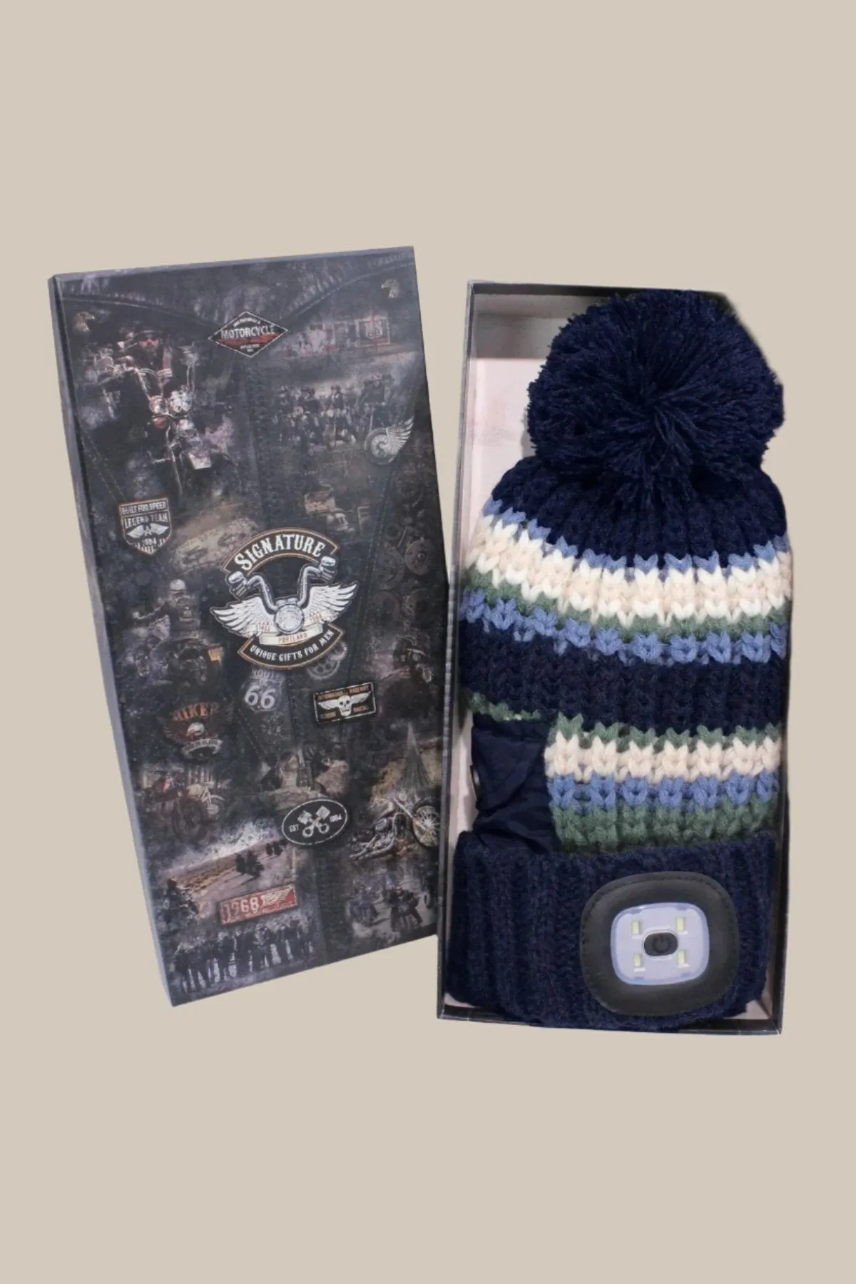 Navy Men's Chunky Knit LED Torch Hat