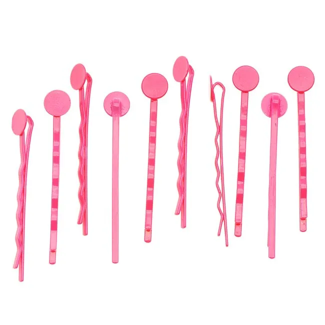 Neon Pink Metal Bobby Pins with Glue Pad (10 pcs)