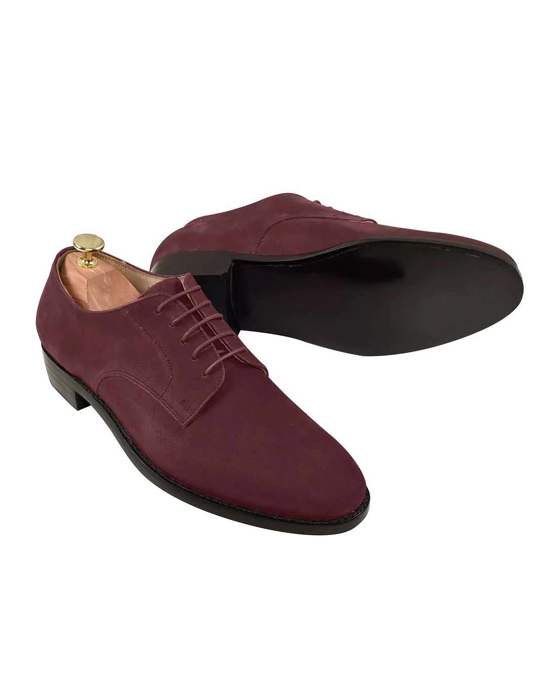 Nubuck Derby Shoes in Burgundy