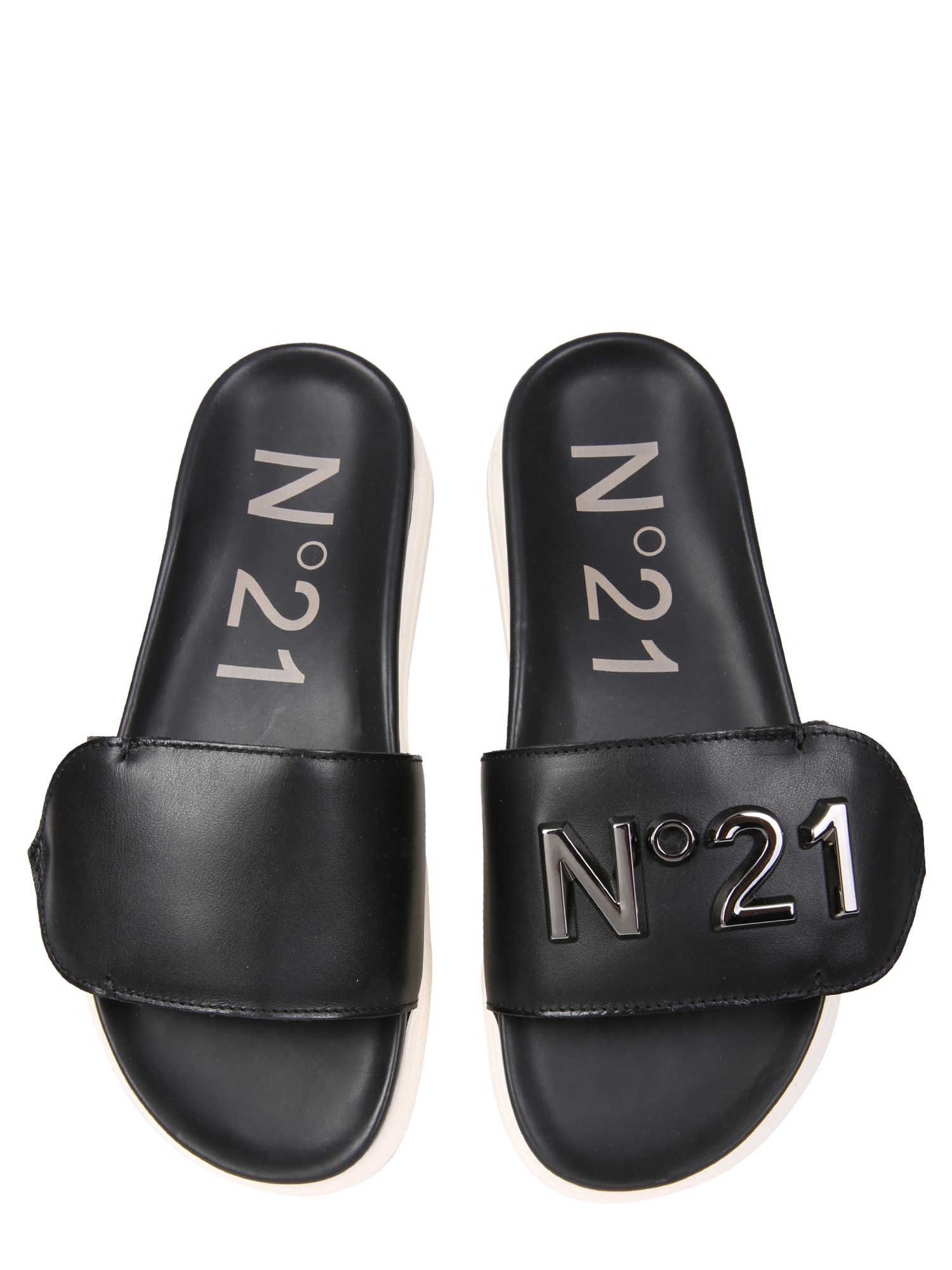 N°21 Leather Slide Sandals with Logo