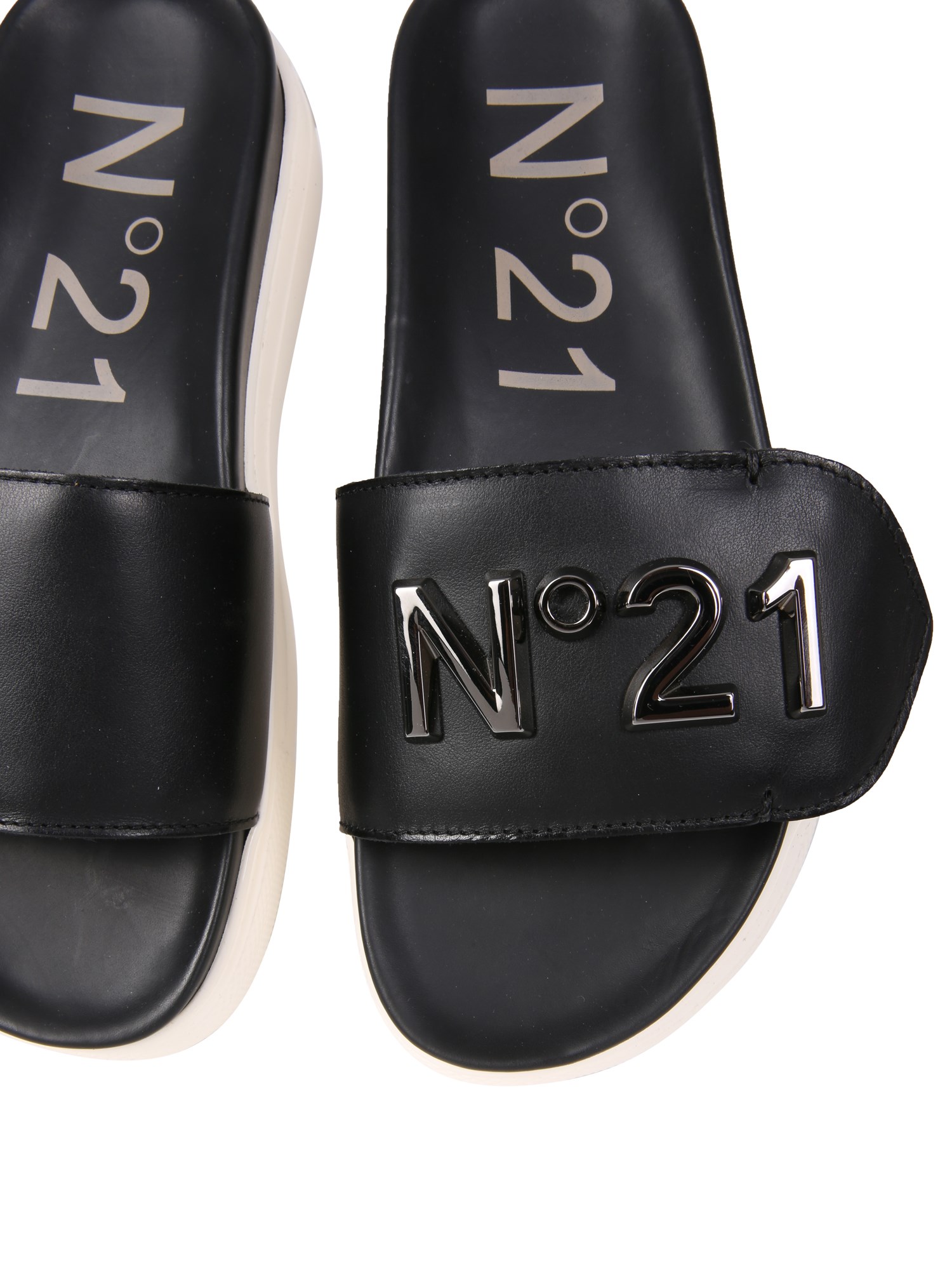 N°21 Leather Slide Sandals with Logo