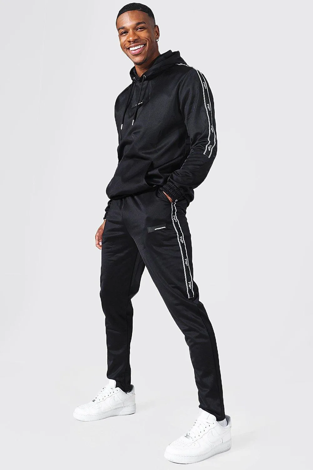 Offcl Tape Poly Hooded Tracksuit | boohooMAN UK