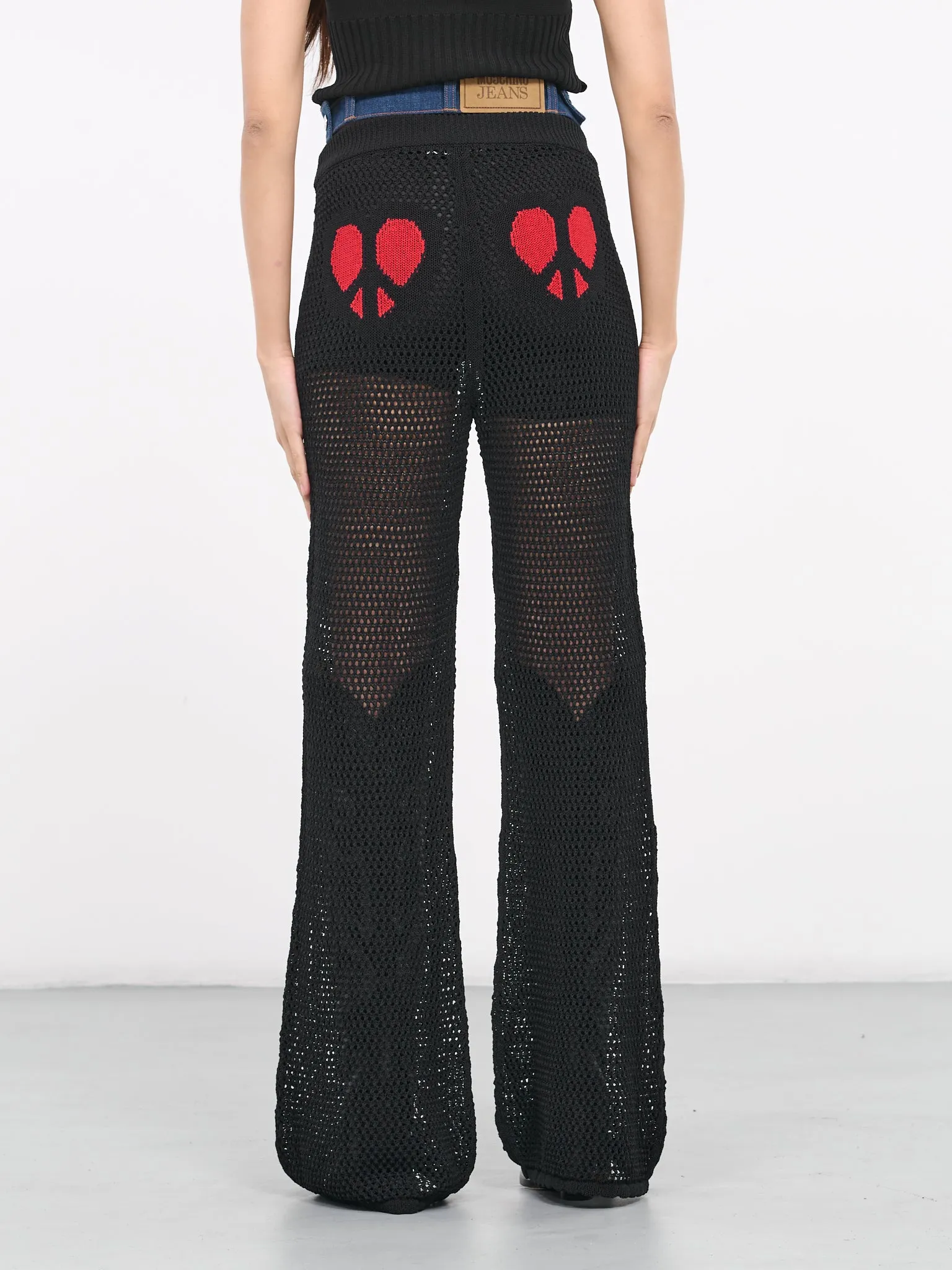 Open-Knit Flared Trousers (J0381-3204-1555-BLACK)