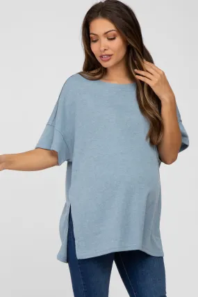 Oversized Blue Maternity Knit Top