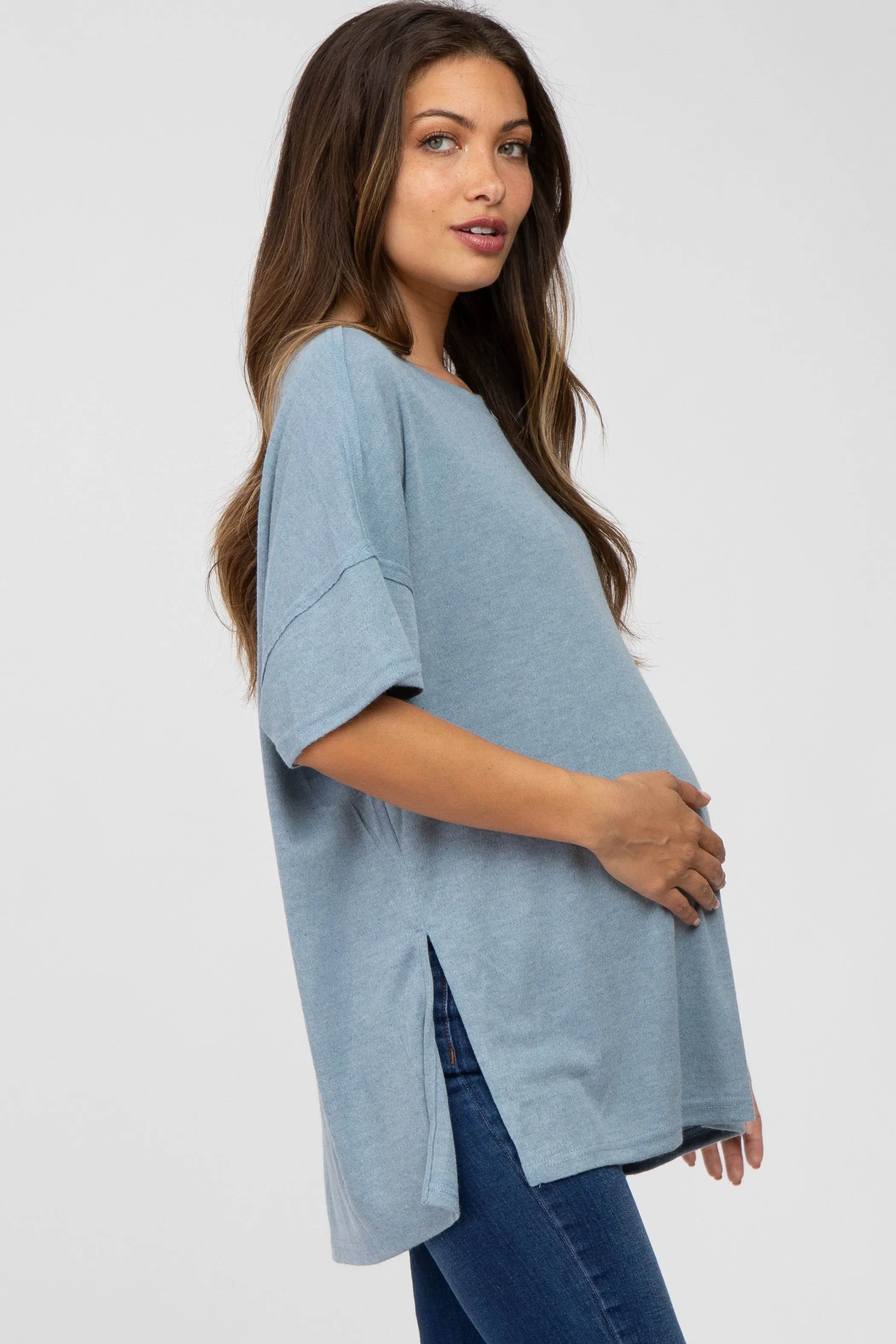 Oversized Blue Maternity Knit Top