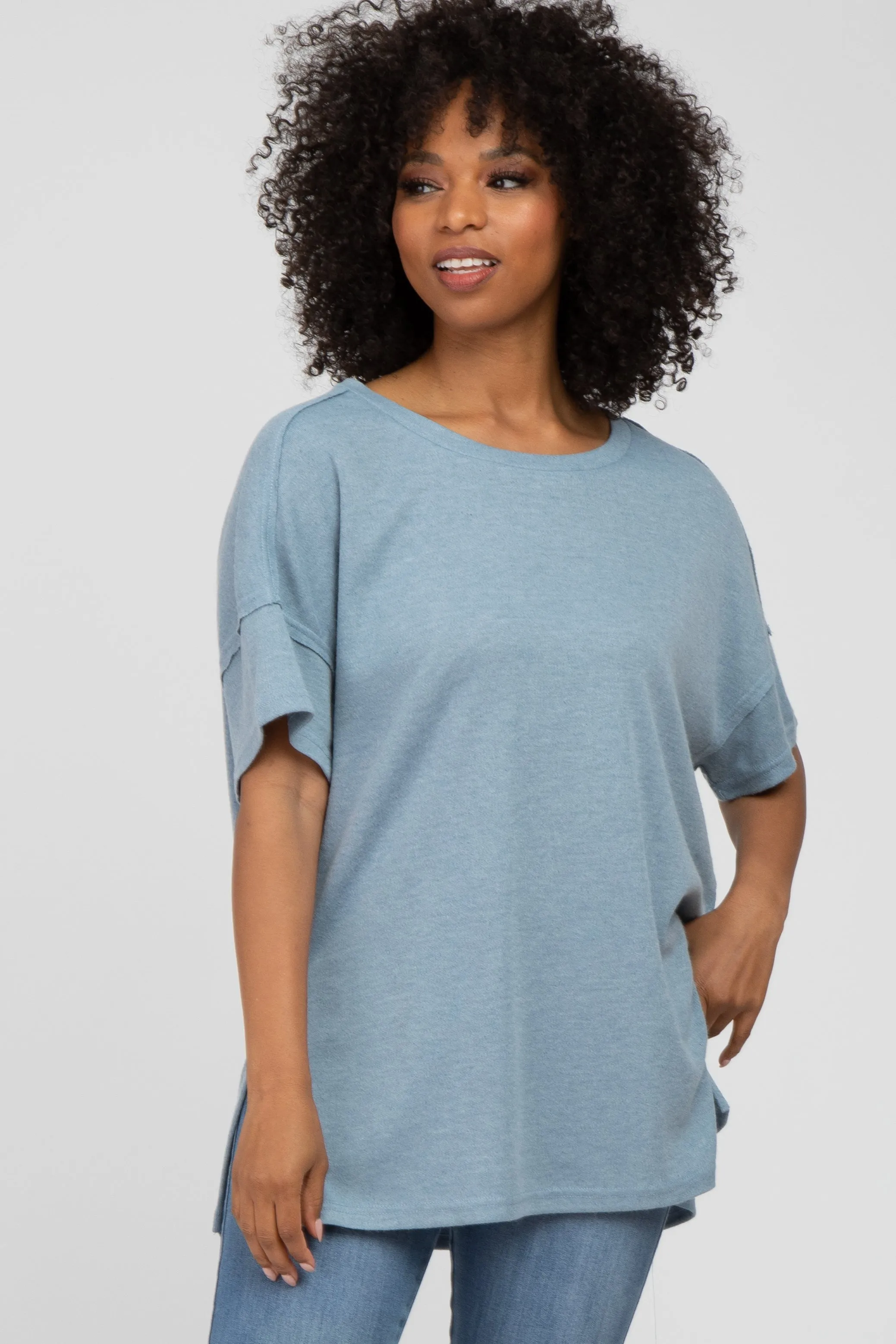 Oversized Blue Maternity Knit Top