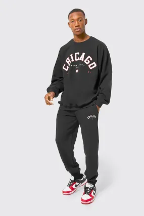 Oversized Chicago Sweatshirt Tracksuit | boohooMAN UK