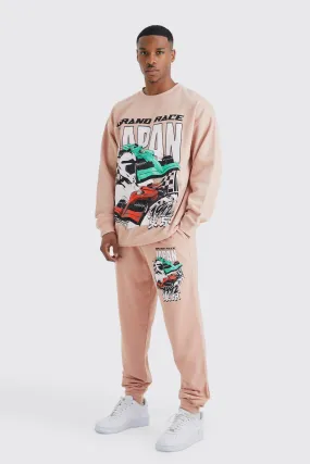 Oversized Japan Motorsport Sweat Tracksuit | boohooMAN UK