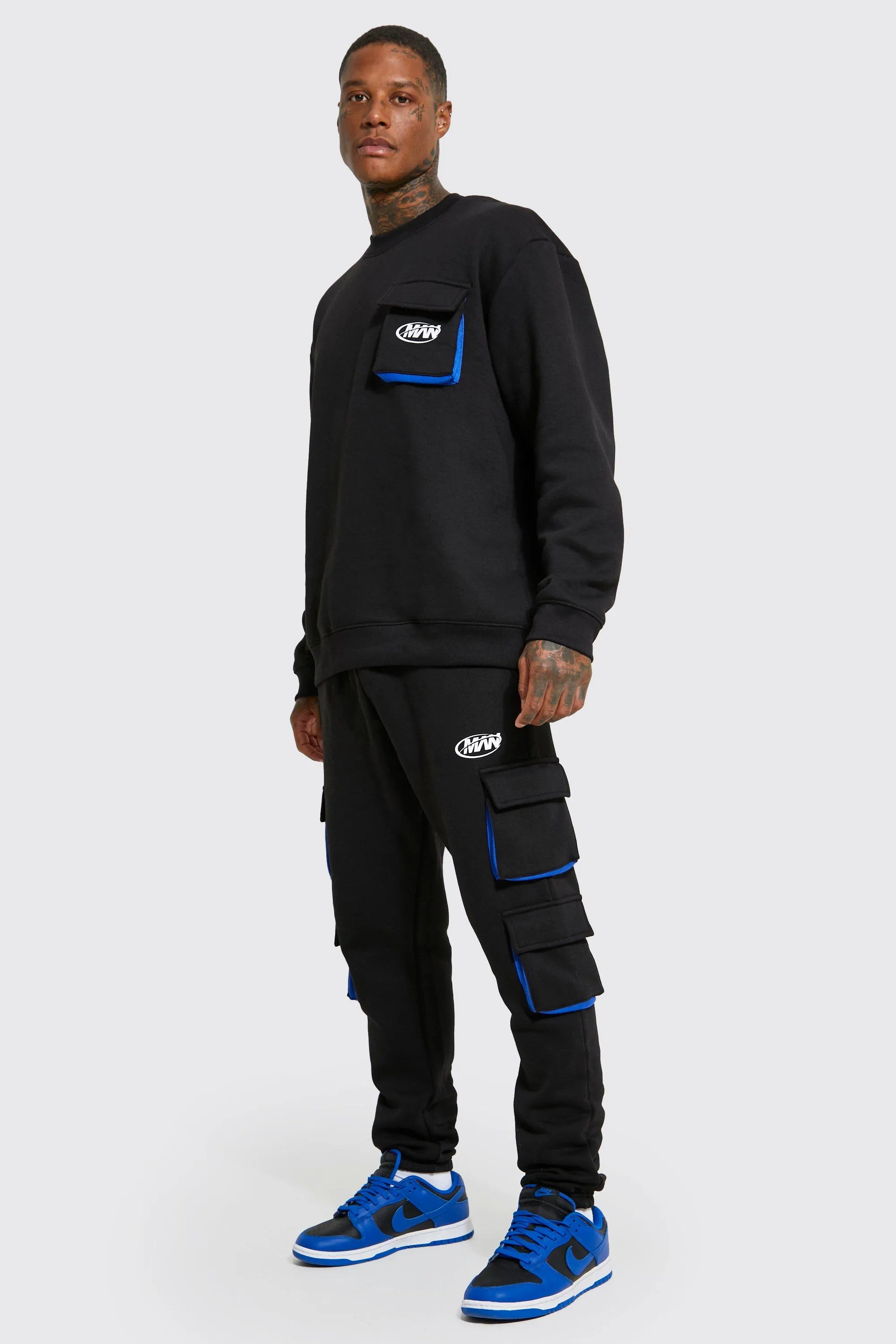 Oversized Man Sweatshirt Cargo Tracksuit | boohooMAN UK