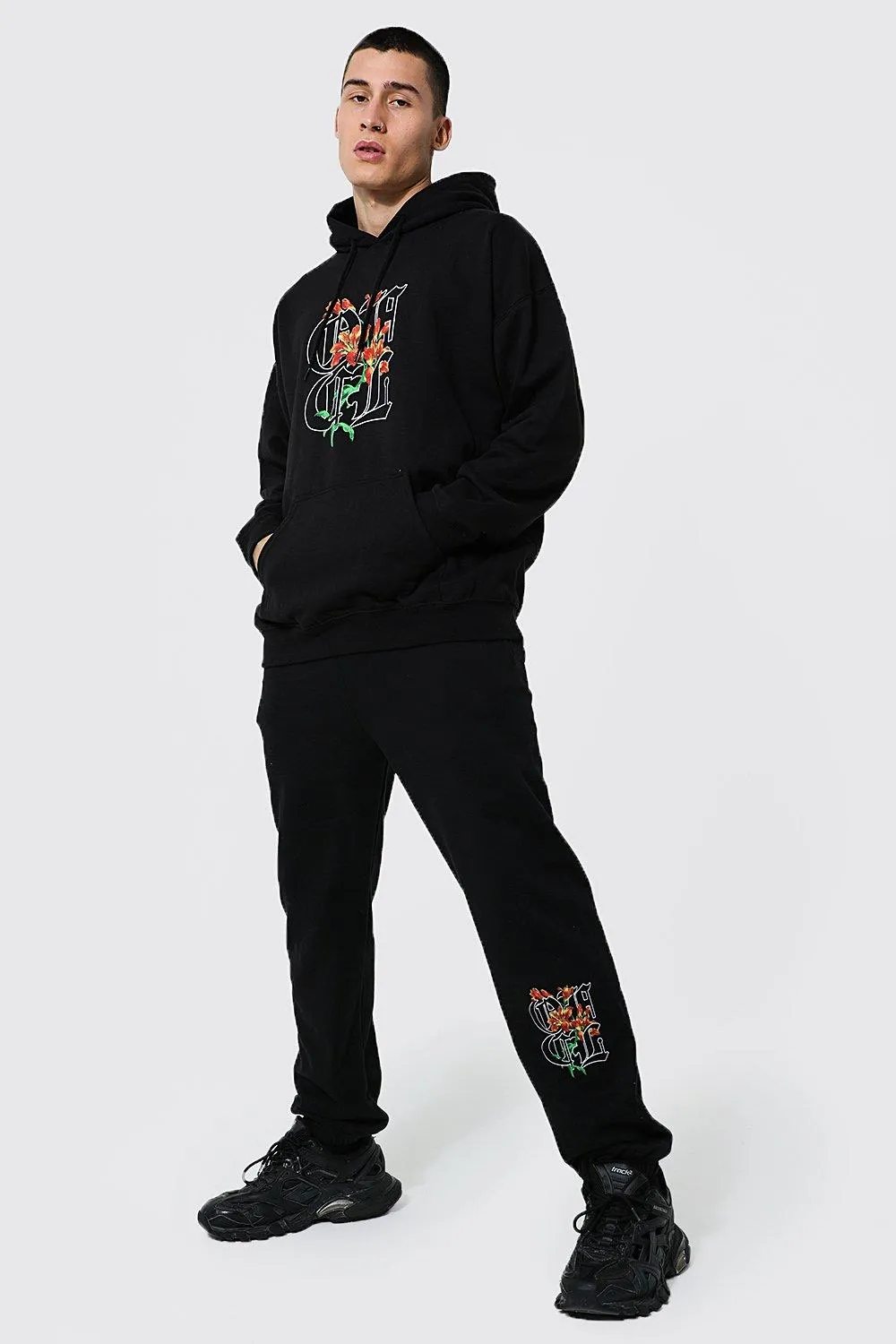 Oversized Ofcl Floral Hooded Tracksuit | boohooMAN UK