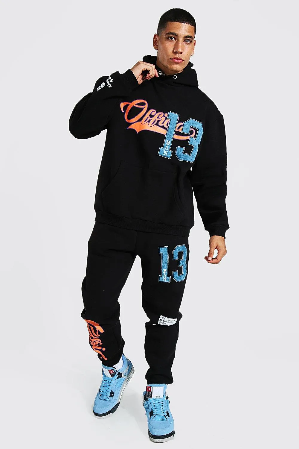 Oversized Official Varsity Applique Tracksuit | boohooMAN UK