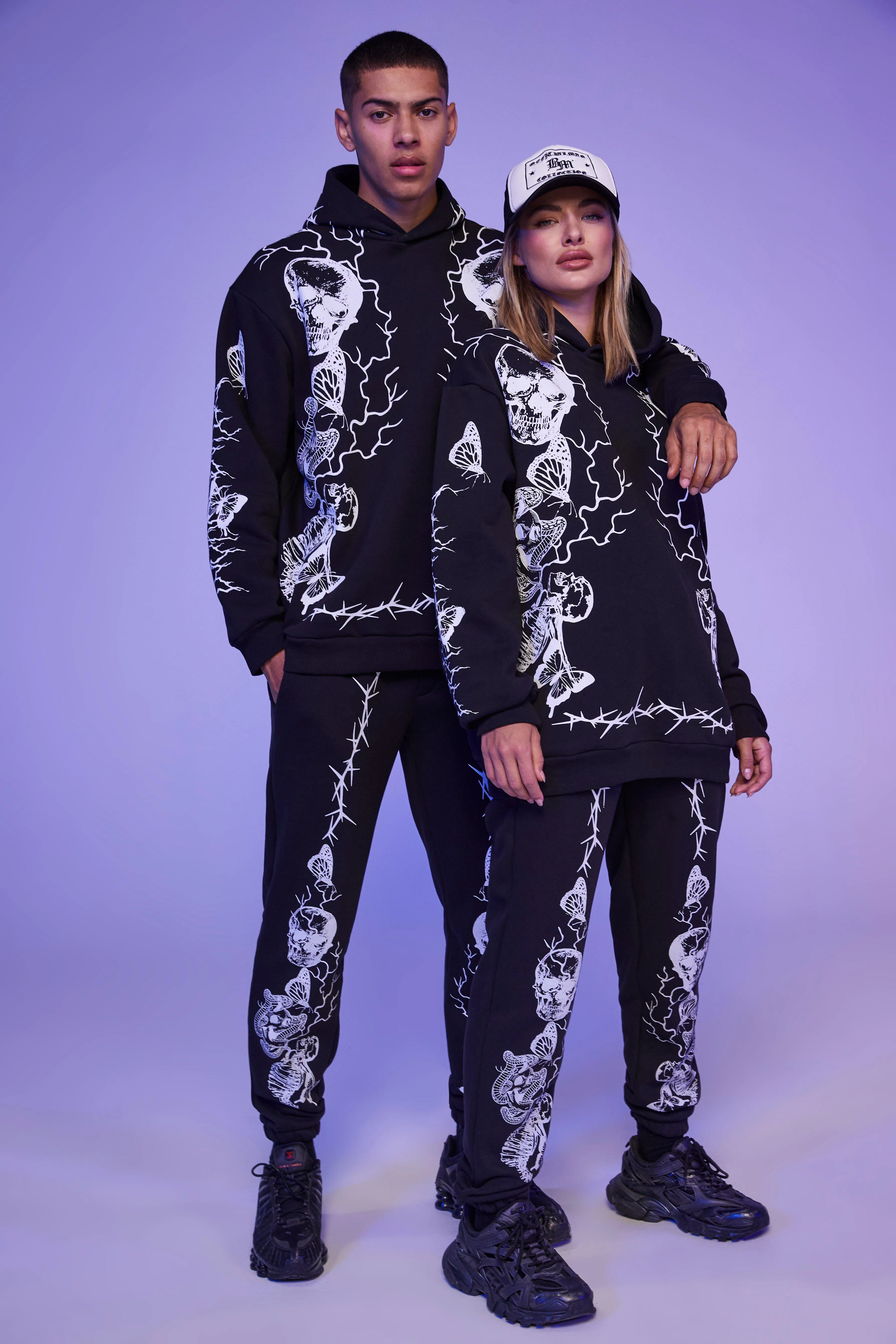 Oversized Skull Printed Hooded Tracksuit | boohooMAN UK