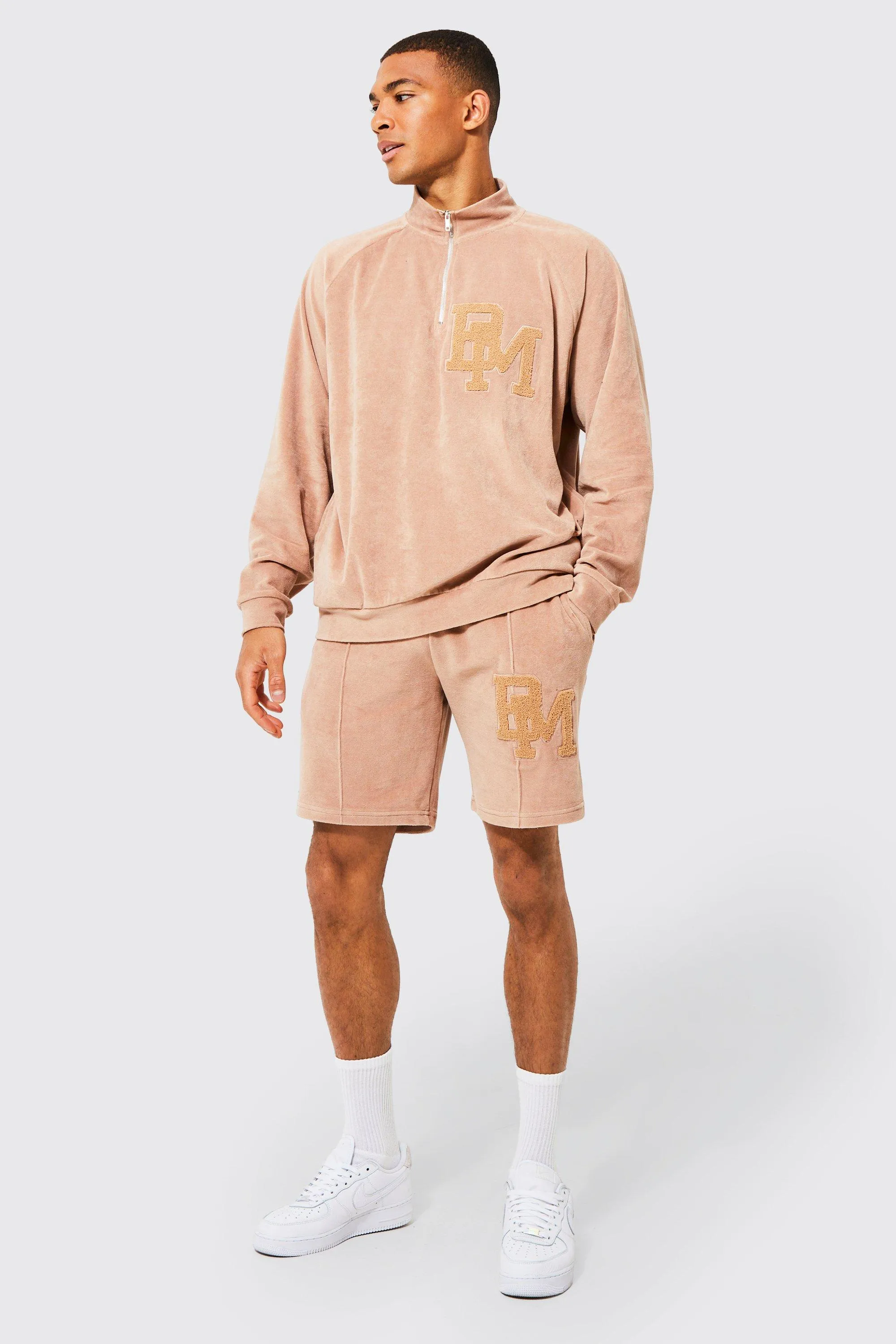 Oversized Velour Bm Half Zip Short Tracksuit