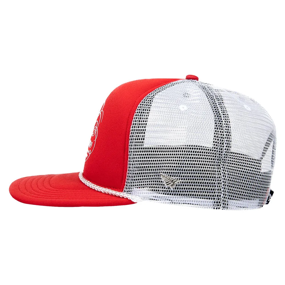 Paper Planes Script Mesh Trucker Snapback Coral Red