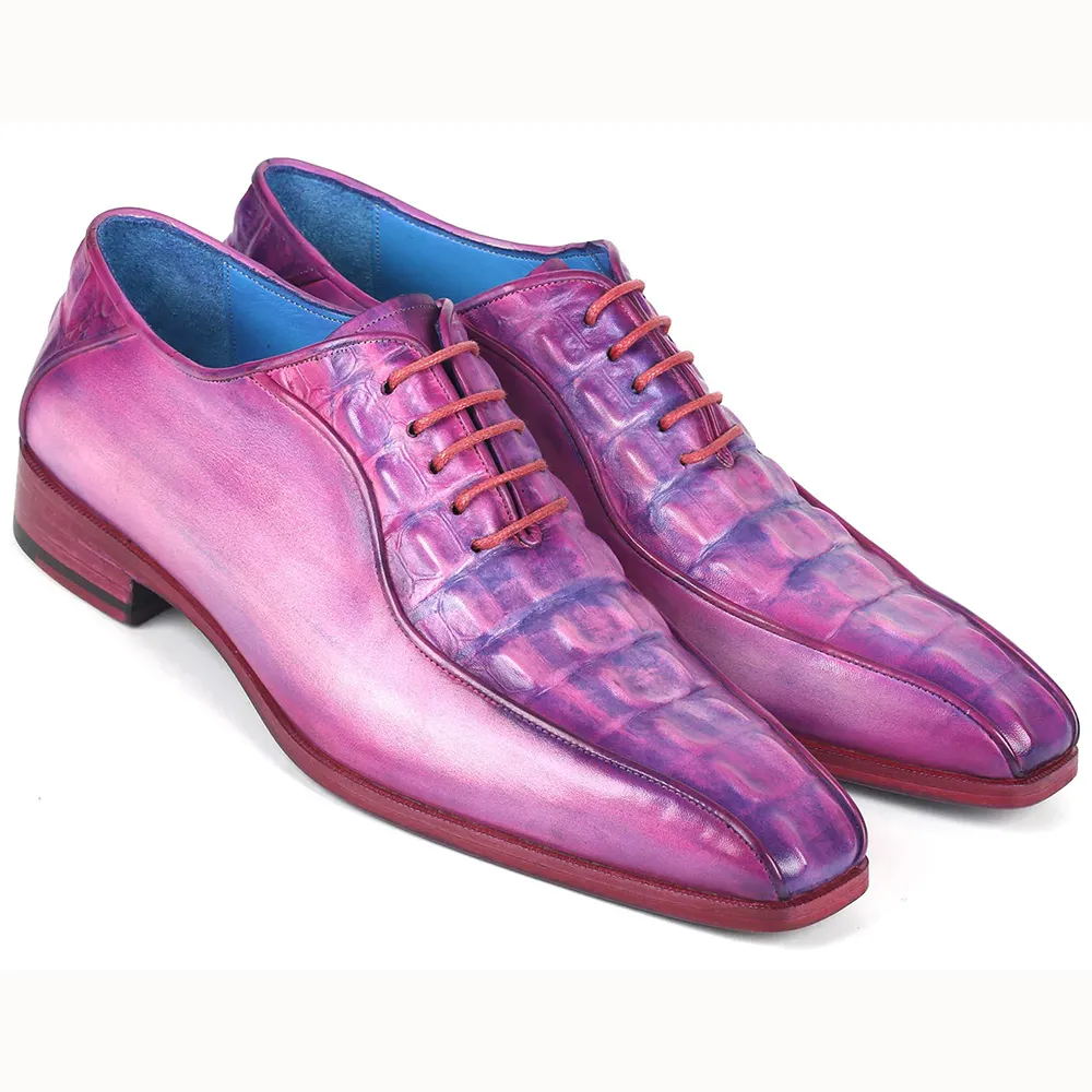 Paul Parkman Croco Textured Leather Bicycle Toe Oxfords Purple \