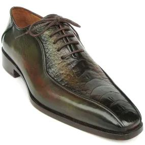 Handcrafted Green Ostrich Leg Bicycle Toe Oxford Shoes