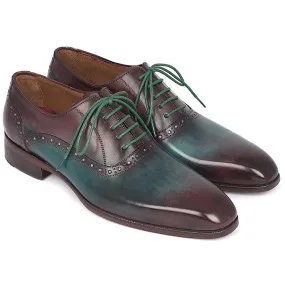 Handcrafted Green & Bordeaux Plain Toe Leather Oxford Shoes