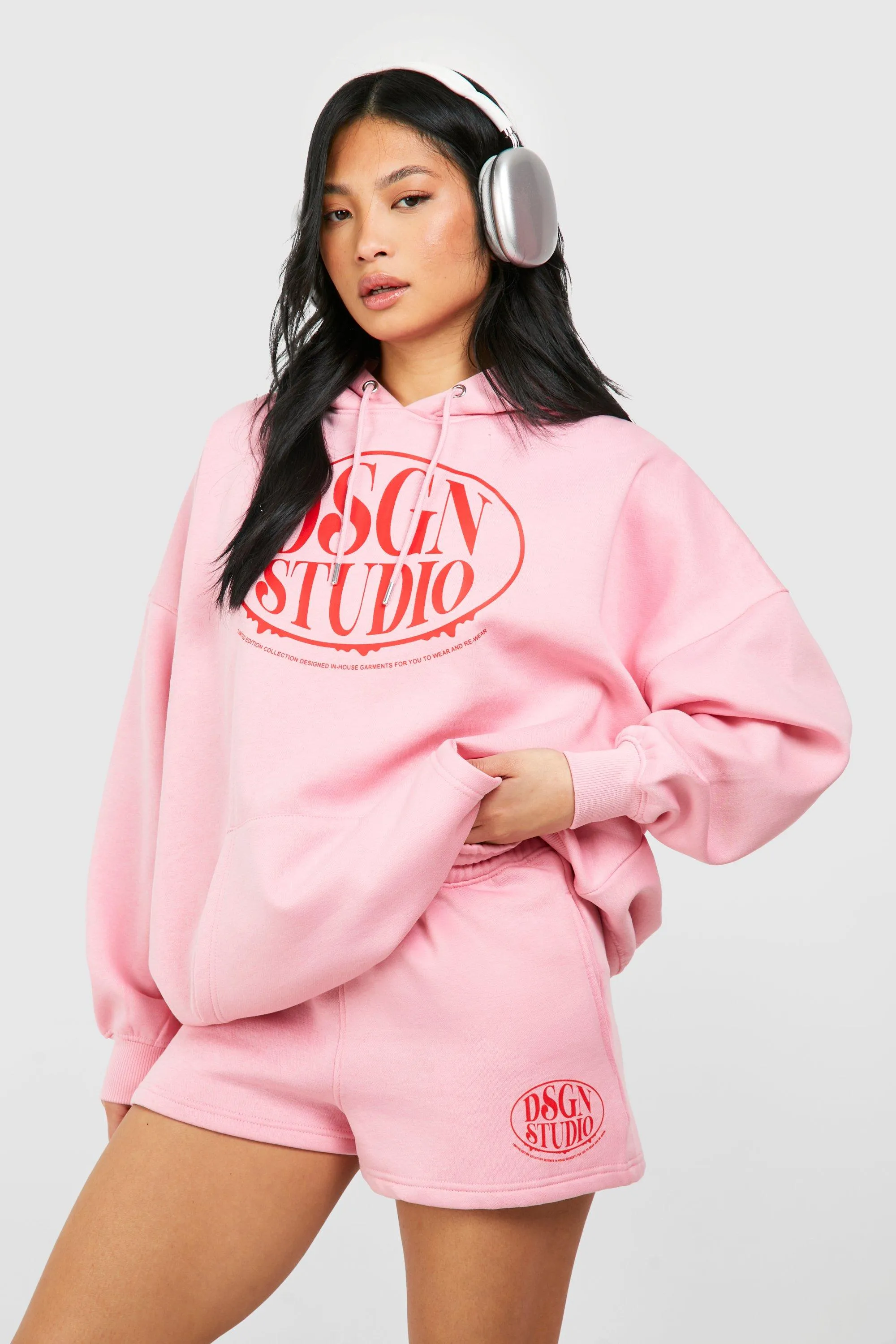 Petite Dsgn Studio Slogan Hooded Short Tracksuit