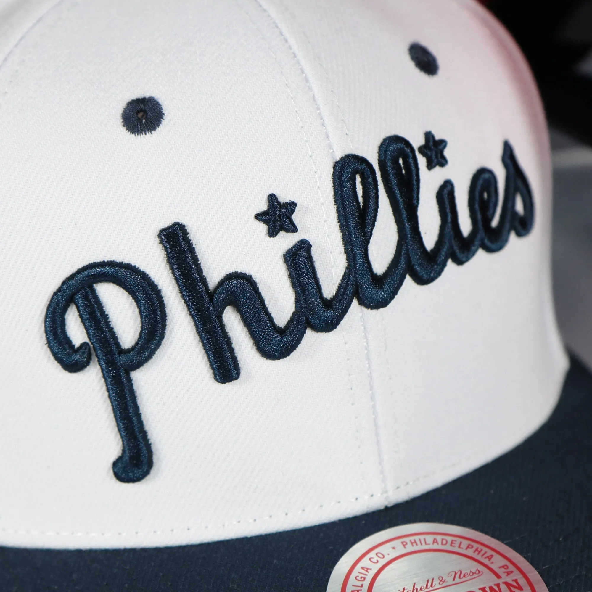 Philadelphia Phillies Cooperstown Jersey Script 1911 Logo Patch Evergreen Pro White Navy Snapback Hat