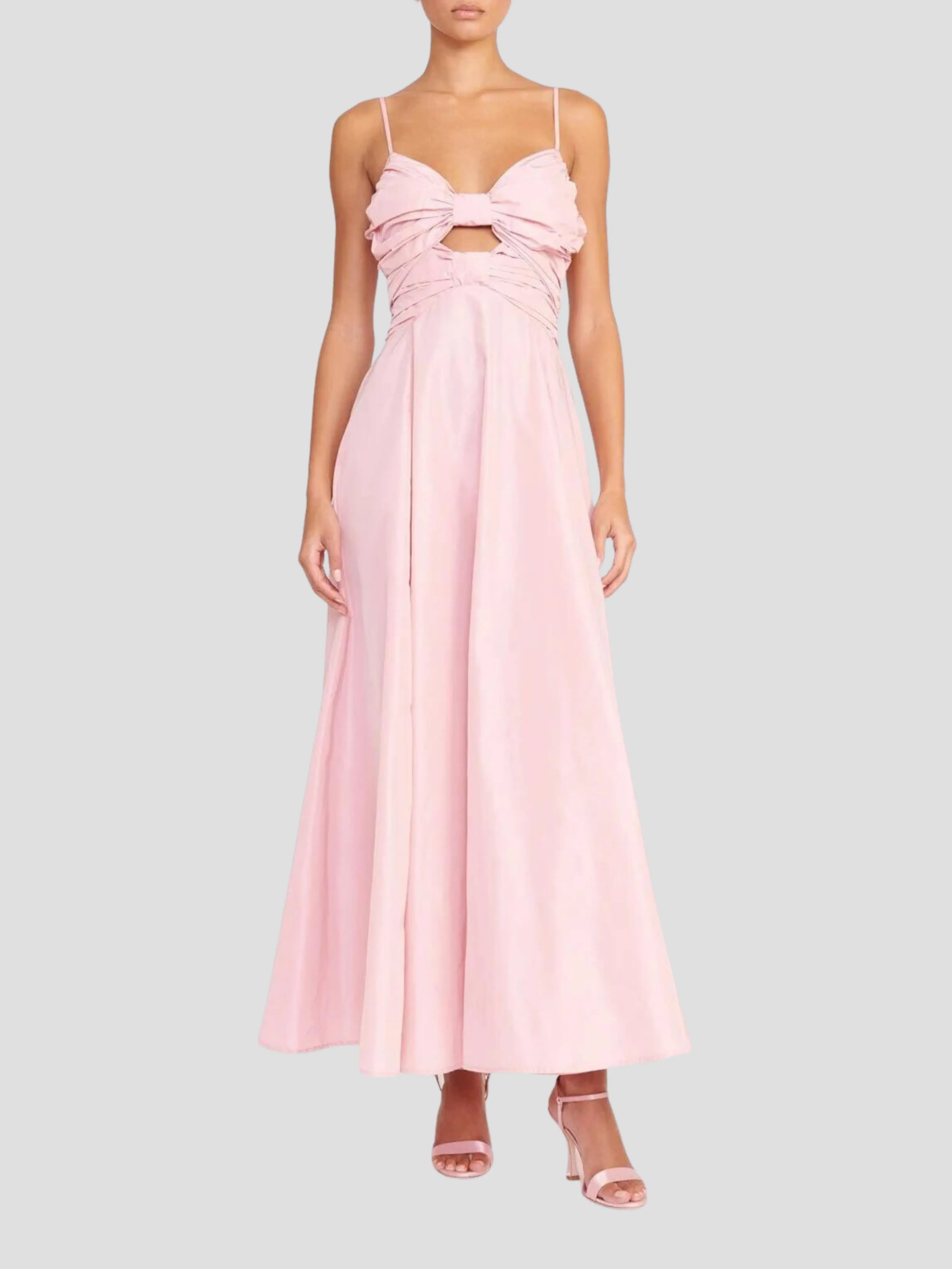 Pink Bow-Front Midi Dress by Dayanara