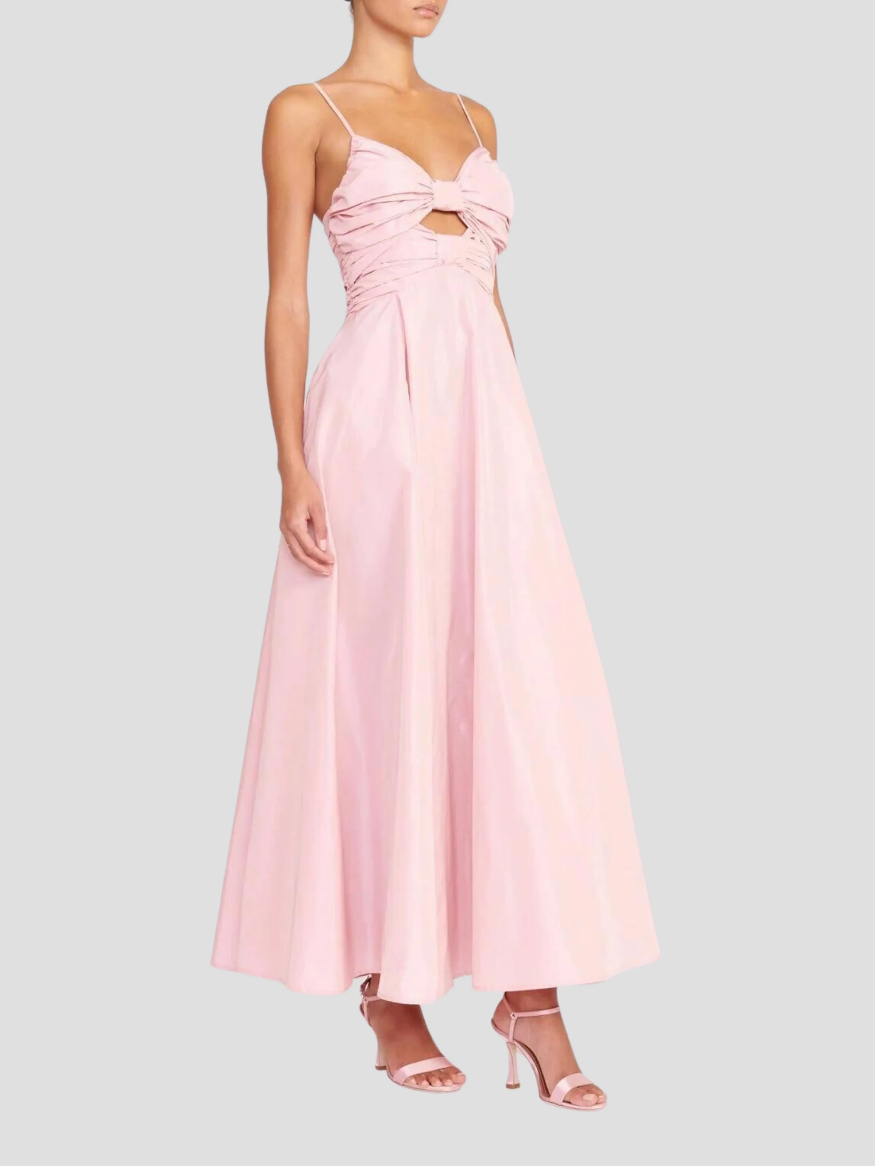 Pink Bow-Front Midi Dress by Dayanara