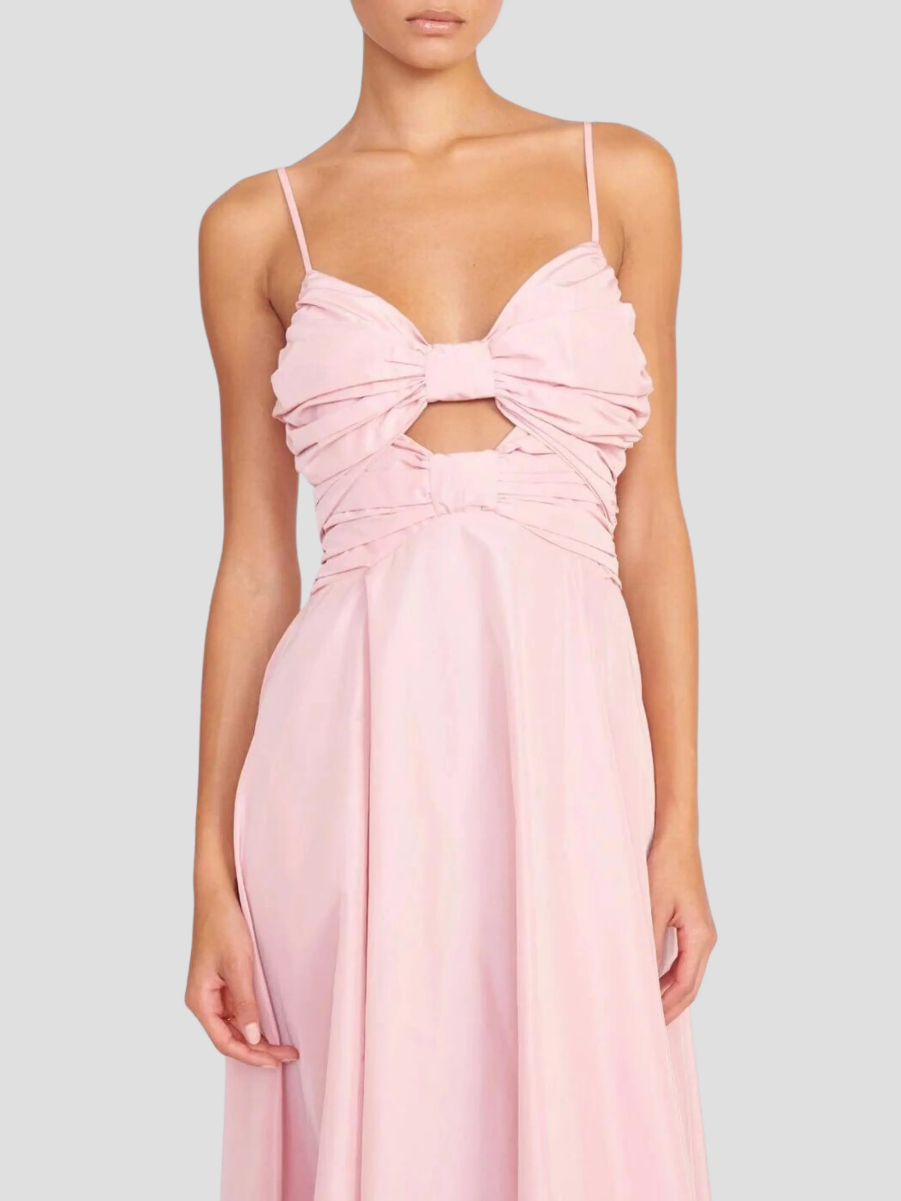 Pink Bow-Front Midi Dress by Dayanara