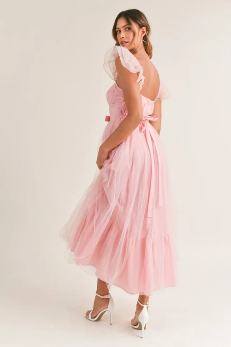 Pink Organza Maxi Dress by Daphne