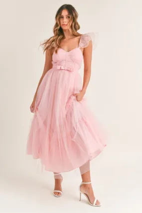 Pink Organza Maxi Dress by Daphne