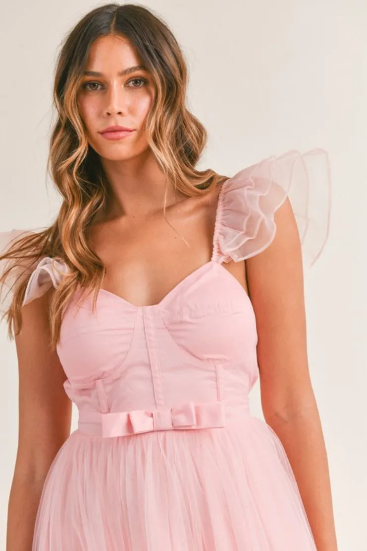 Pink Organza Maxi Dress by Daphne