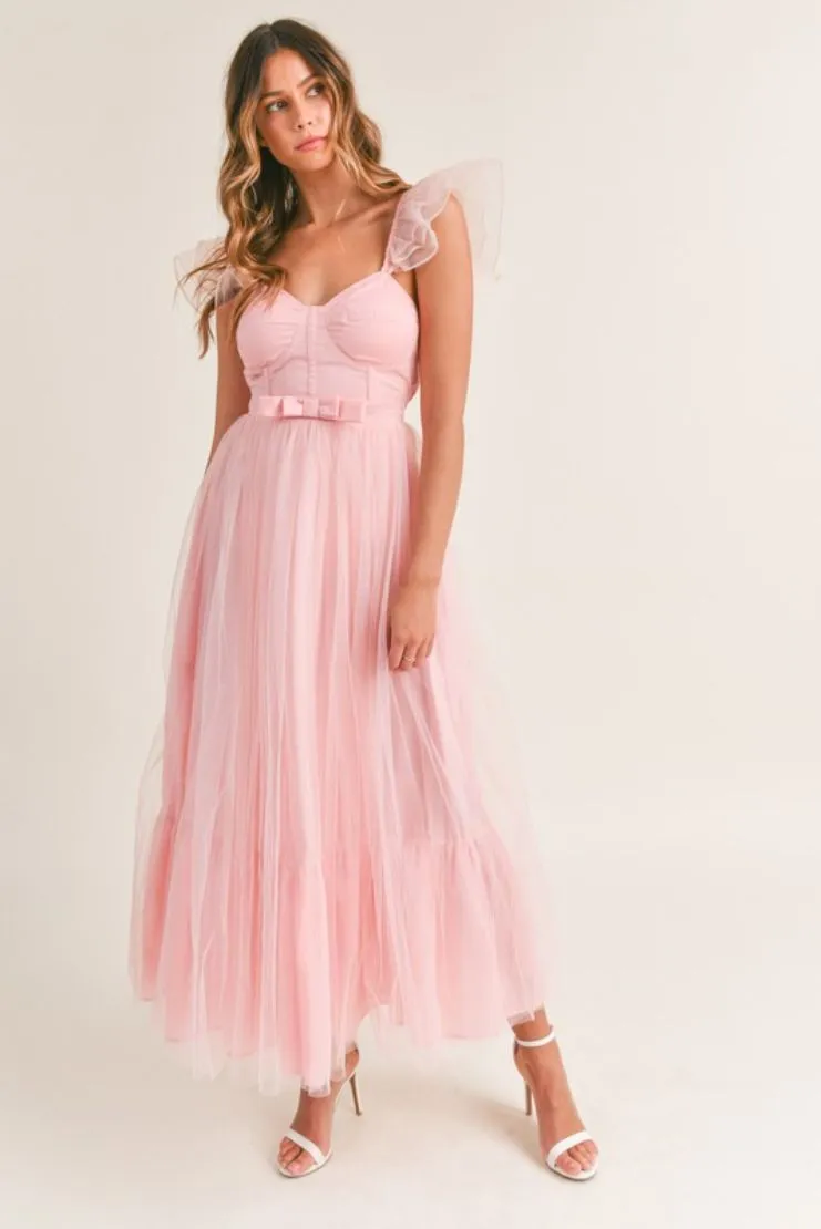 Pink Organza Maxi Dress by Daphne