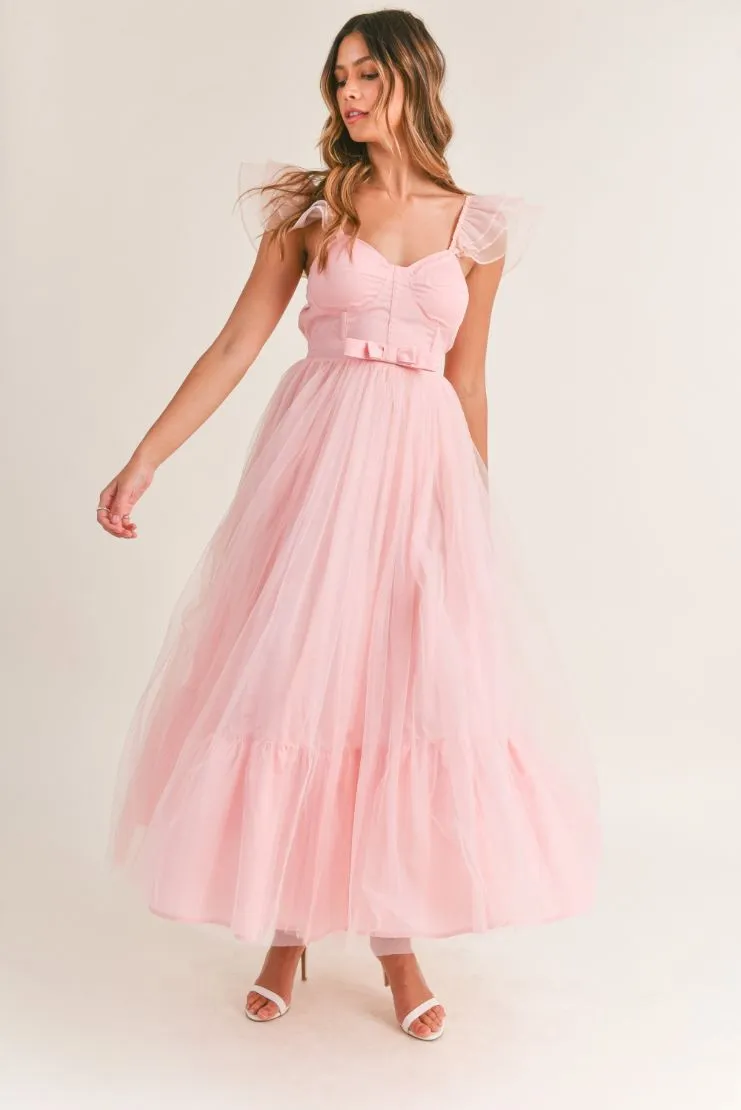 Pink Organza Maxi Dress by Daphne