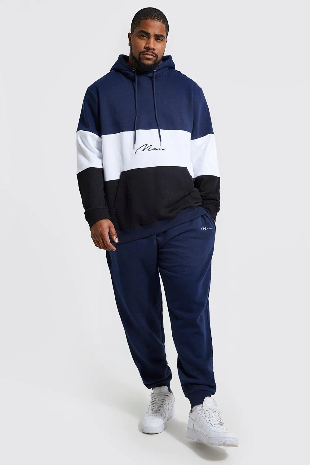 Plus Colour Block Tracksuit | boohooMAN UK