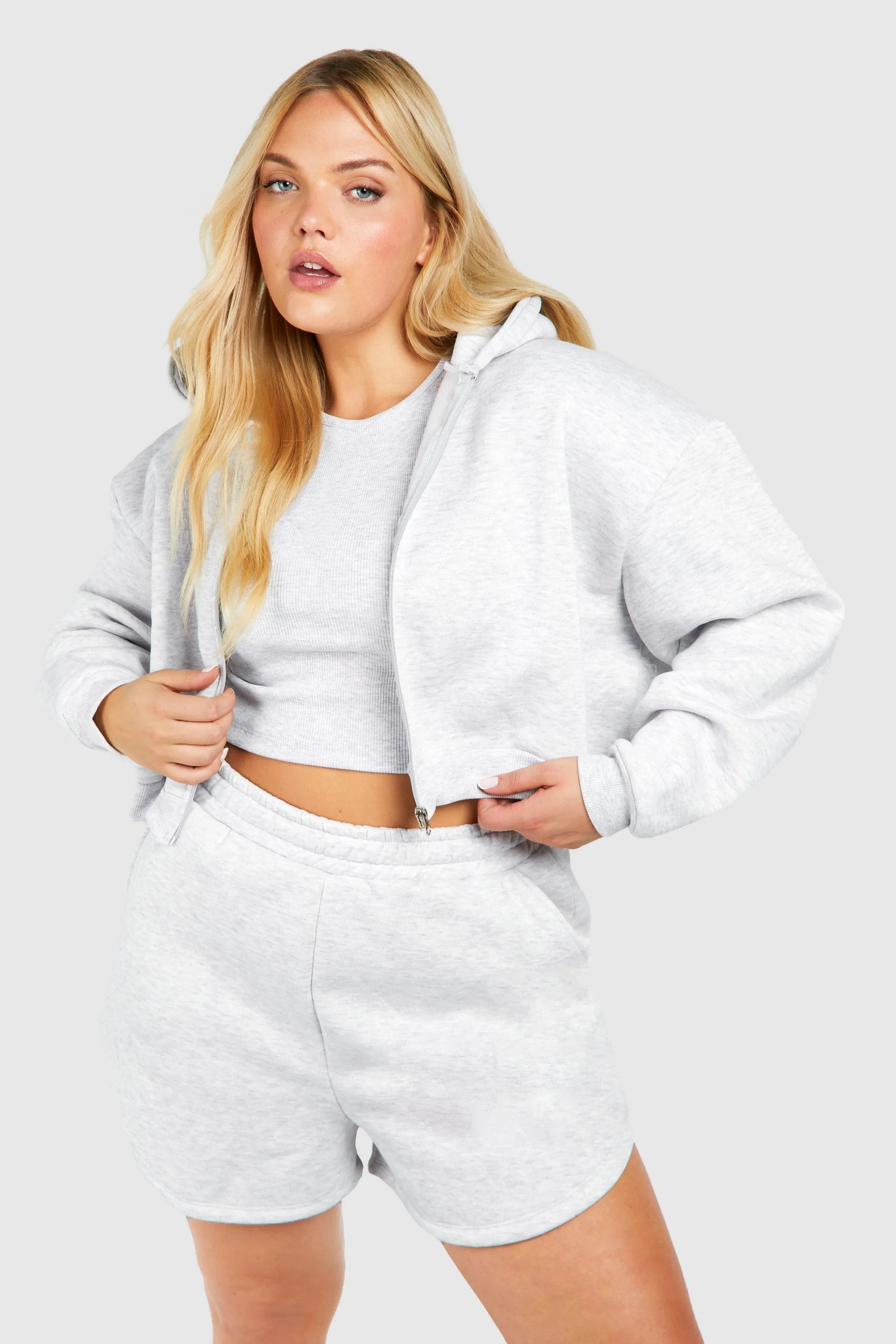 Plus Deep Hem Crop Zip Through 3pc Tracksuit