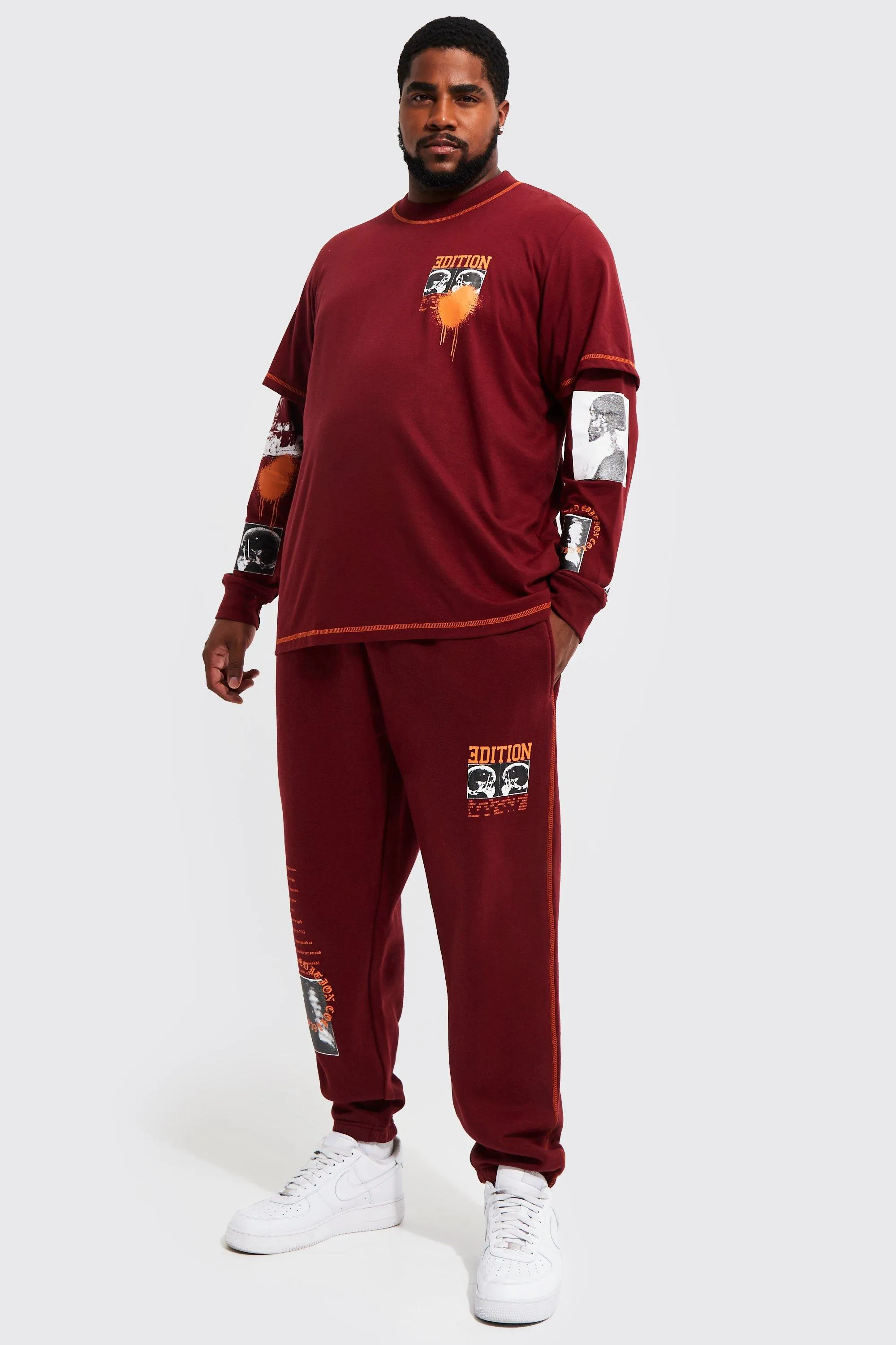 Plus Regular Faux Layer Photoprint Tracksuit