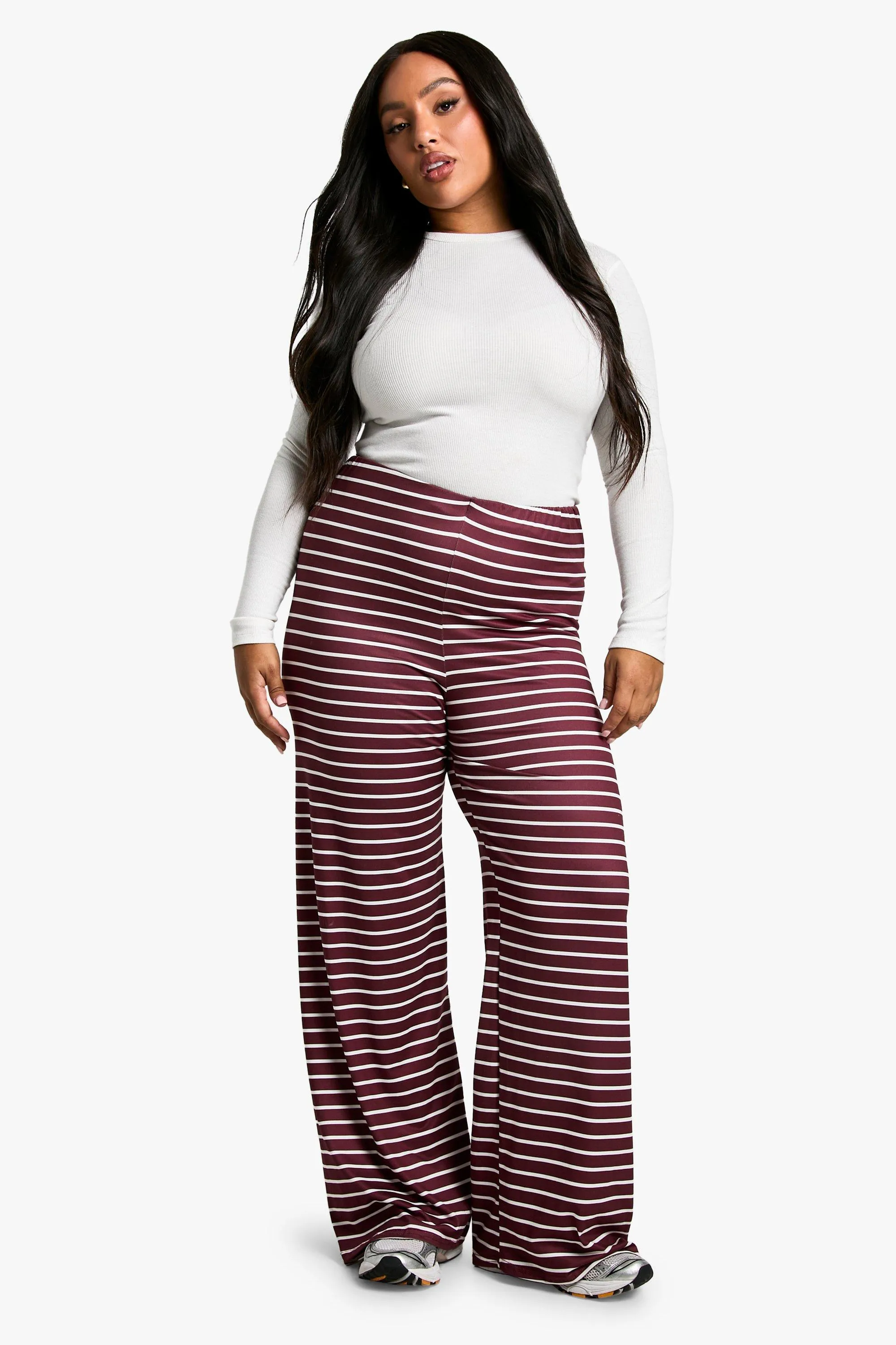 Plus Stripe Wide Leg Trousers