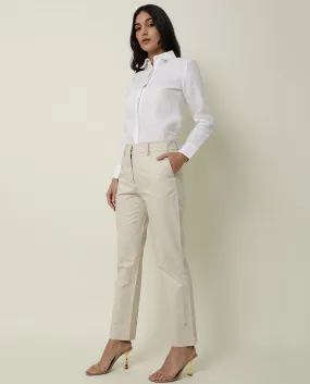 Rareism Women Odyssey Beige Viscose Fabric Tailored Fit High Rise Solid Ankle Length Trousers