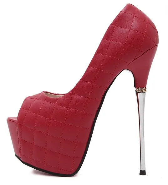 Red Quilted Peep Toe Stiletto Heels