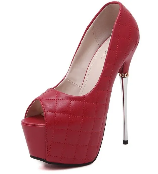 Red Quilted Peep Toe Stiletto Heels