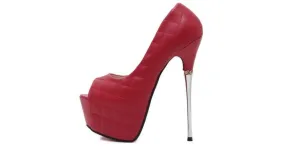 Red Quilted Peep Toe Stiletto Heels