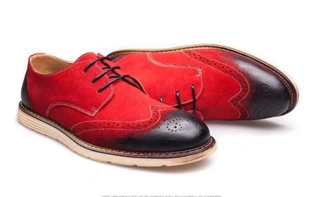 Red Vintage Baroque Men's Suede Oxfords