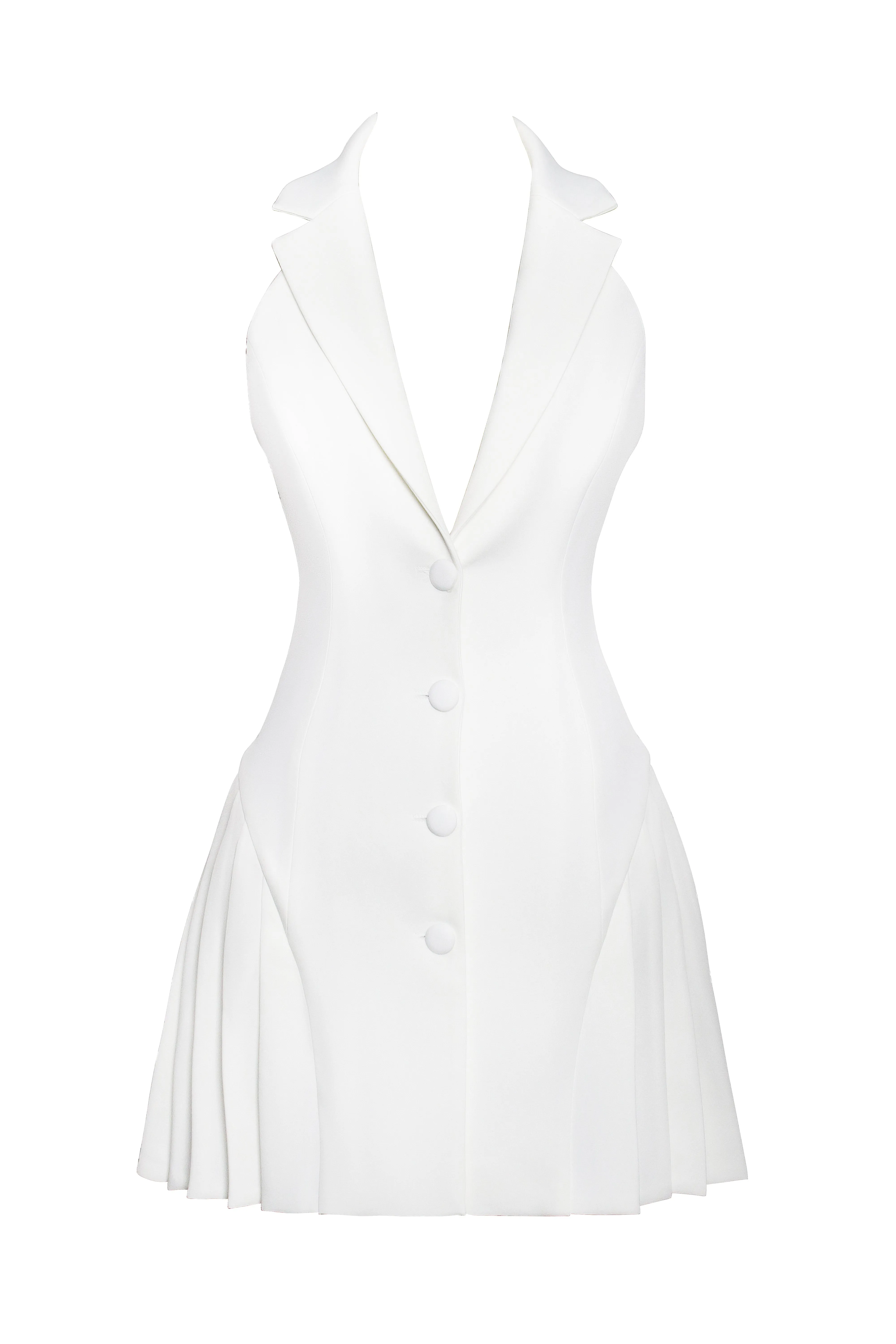 Reyna White Backless Pleated Mini Blazer Dress