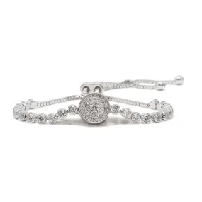 Rhodium Plated Slide Tennis Bracelet Round Pave CZ Station