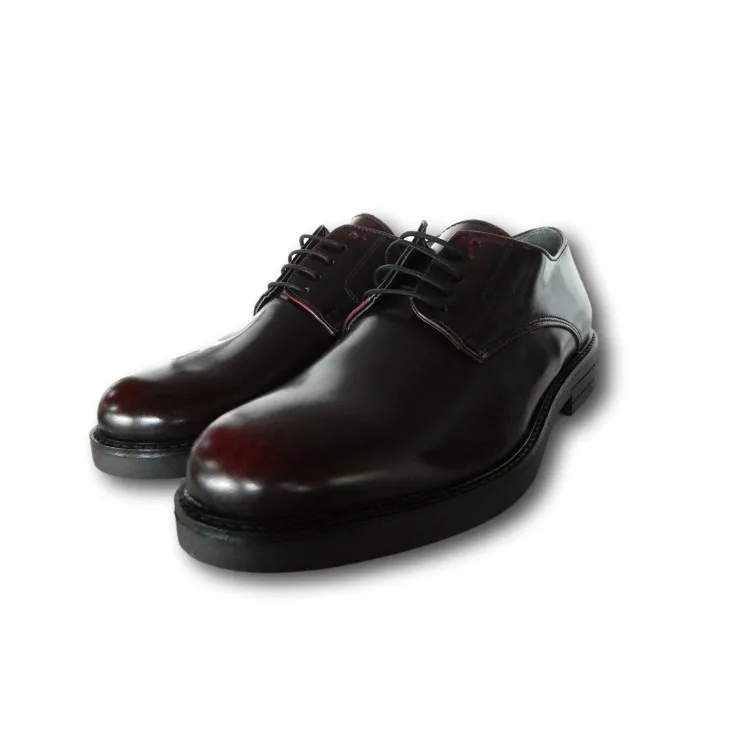 Richard Men's Burgundy Abrasivato Derby Lace-Up Shoes Made in Italy 18241A.