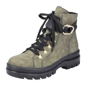 Rieker Green Women's Winter Boots - Zipper, Laces, Warm Lined